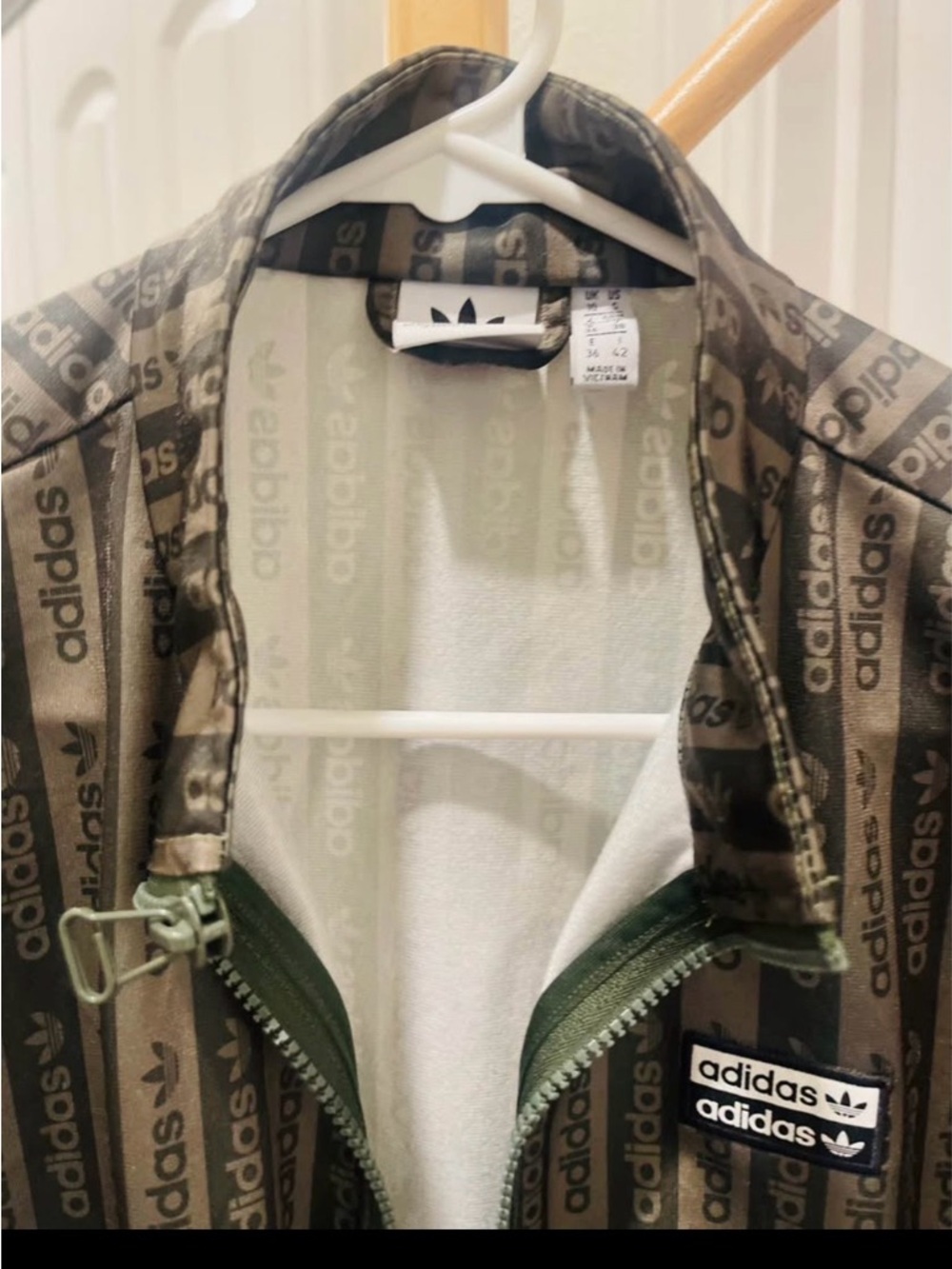 adidas Olive Green All-Over Logo Bomber Jacket - Picture 3 of 3